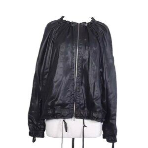 Luisa Cerano Women's 12 Black Full Zip Jacket Ruffled Collar Neck Long Sleeve